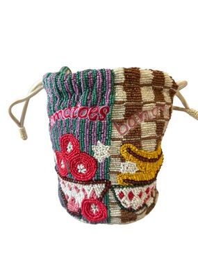 Handmade in India Multicolor Beaded Drawstring Bag
